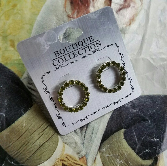 Green Rhinestone Earrings - Picture 2 of 3